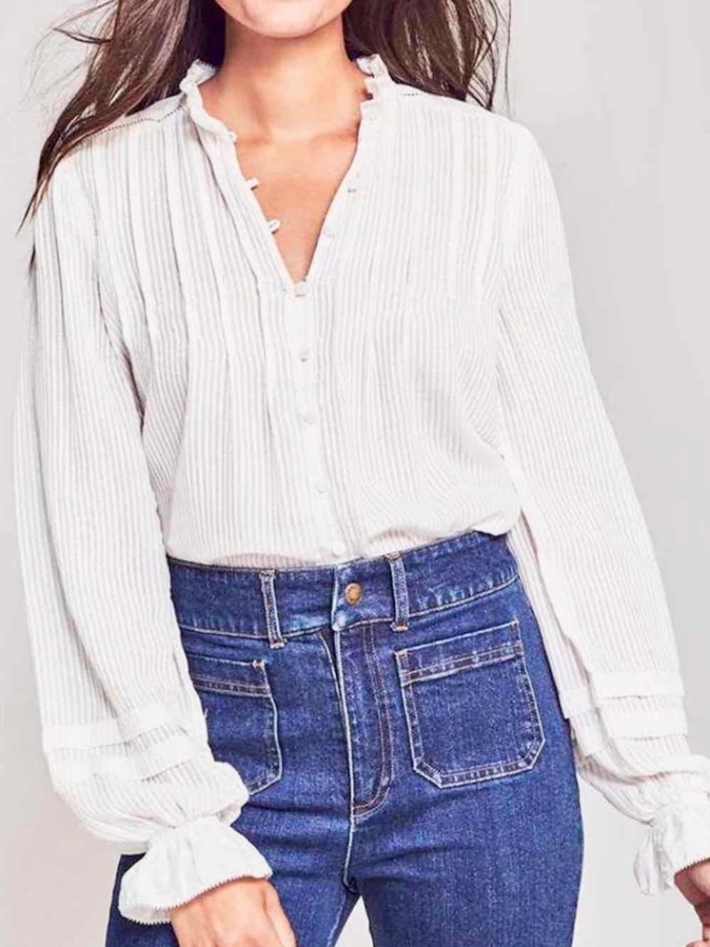 Faherty Willa Top Organic Cotton Peasant Blouse White Sz M